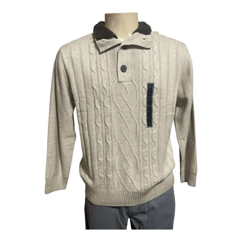 Tricots st Raphael Men's Oatmeal Heather Cable Knit Sweater Sz L